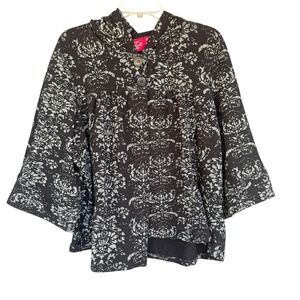 Zoey & Beth Jacket Womens 1X Black Floral Hooded Fleece Button Front Damask